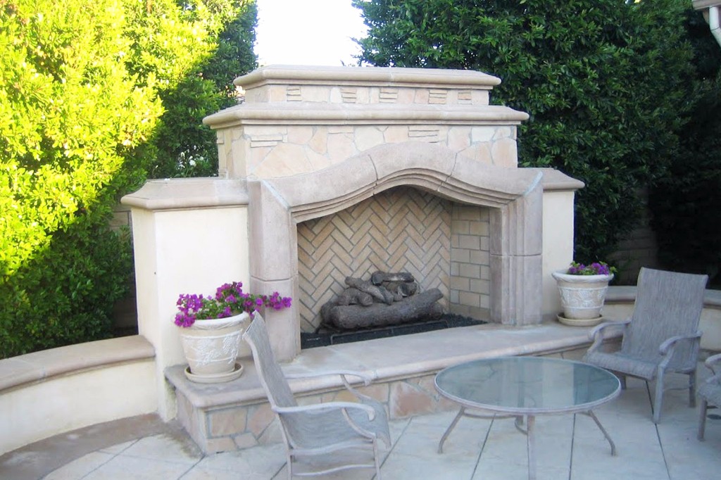 Stone and Concrete Outdoor Fireplace