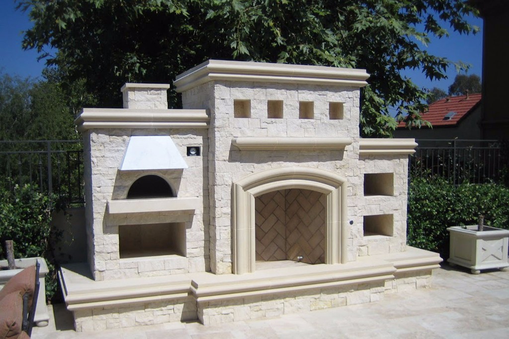 Stone and concrete pizza oven fireplace combo
