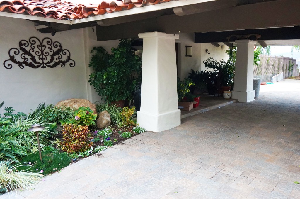 Paver Driveway with Custom Concrete Pillars Paver Driveway with Custom Concrete Pillars